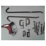 2 PRY BARS, dril, clamps, and turnbuckles