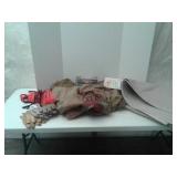 5 gunny sacks, CARPET, fruit crates, and work