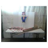 American flag, 3 FLAG poles, and YARD decor