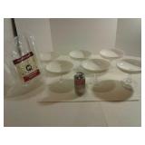 6 plastic decorative dishes and open bag of