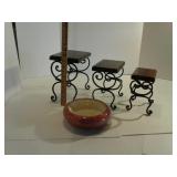 3 tier shelves and glass bowl