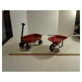 Miniature radio flyer wagon and wheel barrel