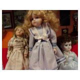 3 PORCELAIN FACE DOLLS