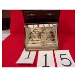 WOOD JEWELRY BOX W/COSTUME JEWELRY