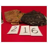 2 LEATHER BASEBALL GLOVES, 1 RIGHT, 1 LEFT