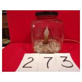 LIGHTED JAR W/GLASS PEBBLES, LIGHT WORKS