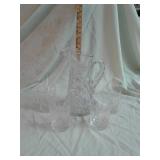LEAD CRYSTAL PITCHER&GLASSES-one chipped