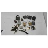 Old railroad pad locks with keys