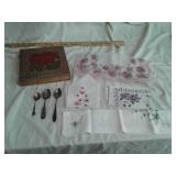 STERLING SILVER SPOONS:HANKERCHIEFS:KEEPSAKE BOX