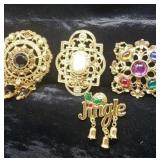 4 Simulated Stone Brooches