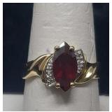 14K Gold Simulated Stone Ring with Diamond