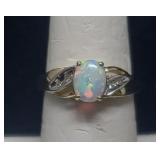 10K Simulated Opal with Diamond Accents. Size 7.