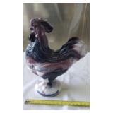 Rooster on Nest.  Purple Slag Glass