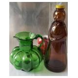 Aunt Jemima Empty Jar and Green Small Pitcher