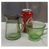 Green Depression Glassware.  Syryp Pitcher and