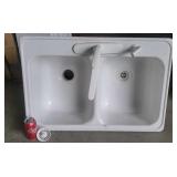 Wgite Plaster Double Sink with Faucet and