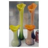 4 Blown Glass Ruffle Top Vases