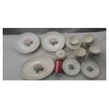 8 Plate Sets. Pink Rose Design.. sSugar Bowl and