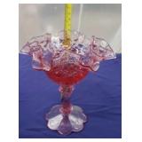 Fenton Berry Compote Crimped Ruffled Edge Rose