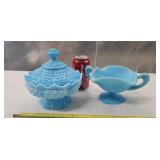 Vintage 1970s Fenton Light Blue Glass Hobnail