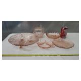 Pink Swirl Depression Glass 3 feet footed compote