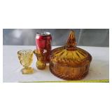 Amber Glass Candy Dish Lidded Covered Princess by