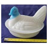 Westmoreland Hen On Nest - BLUE AND WHITE MIlk