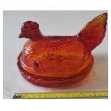VINTAGE HEAVY L.E.SMITH Amber GLASS NESTING Hen