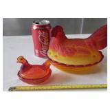 Hen on Nest Brilliant Red. Broken Tail.