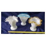 3 Ruffled Top Mini Vases.