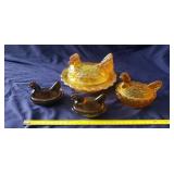 Vintage LE Smith Amber Gold Art Glass HEN ON A