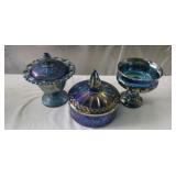 Vtg Indiana Pedestal Candy Dish Iridescent Blue