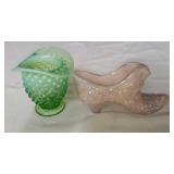 Fenton Green Opalescent Hobnail Cup Flared