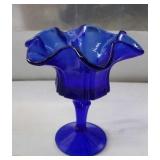 Fenton Glass Ruffled Edge Colonial Blue Compote
