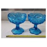Set of 2 L.E. Smith Blue Hobstar & Arches 5"