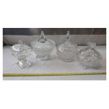 4 Glass Candy Bowls with Lids.