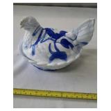 Blue Slag Glass Hen On Nest