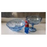 Blue Serving Bowl. Blue Pedestal Bowl w Teardrop