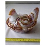 Slag Glass Hen on Nest.