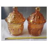 Matching Carnival Glass  7"h Marigold  Candy