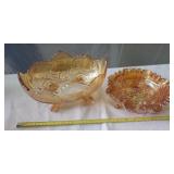 Carnival Glass Iridescent 3 Legged Fruit Bowl