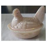 Hen on Nest Pink Iridescent