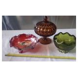 AMBER GLASS LIDDED COMPOTE DISH/BOWL 9" - 7.1/4",