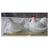 2 Hen on Nest with Red Combs
