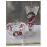 Hofbauer German Crystal Vase and Serving Bowl.