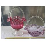 Fenton Inspired Glass Brides Basket with Clear