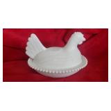 Hen on Nest.  Milk Glass