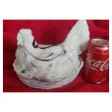 Hen on Nest.  Purple Slag Glass