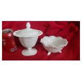 Milk Glass Candy Dish Compote with Lid Grapes