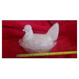 Fenton Hen on Nest.  Pink Iridescent